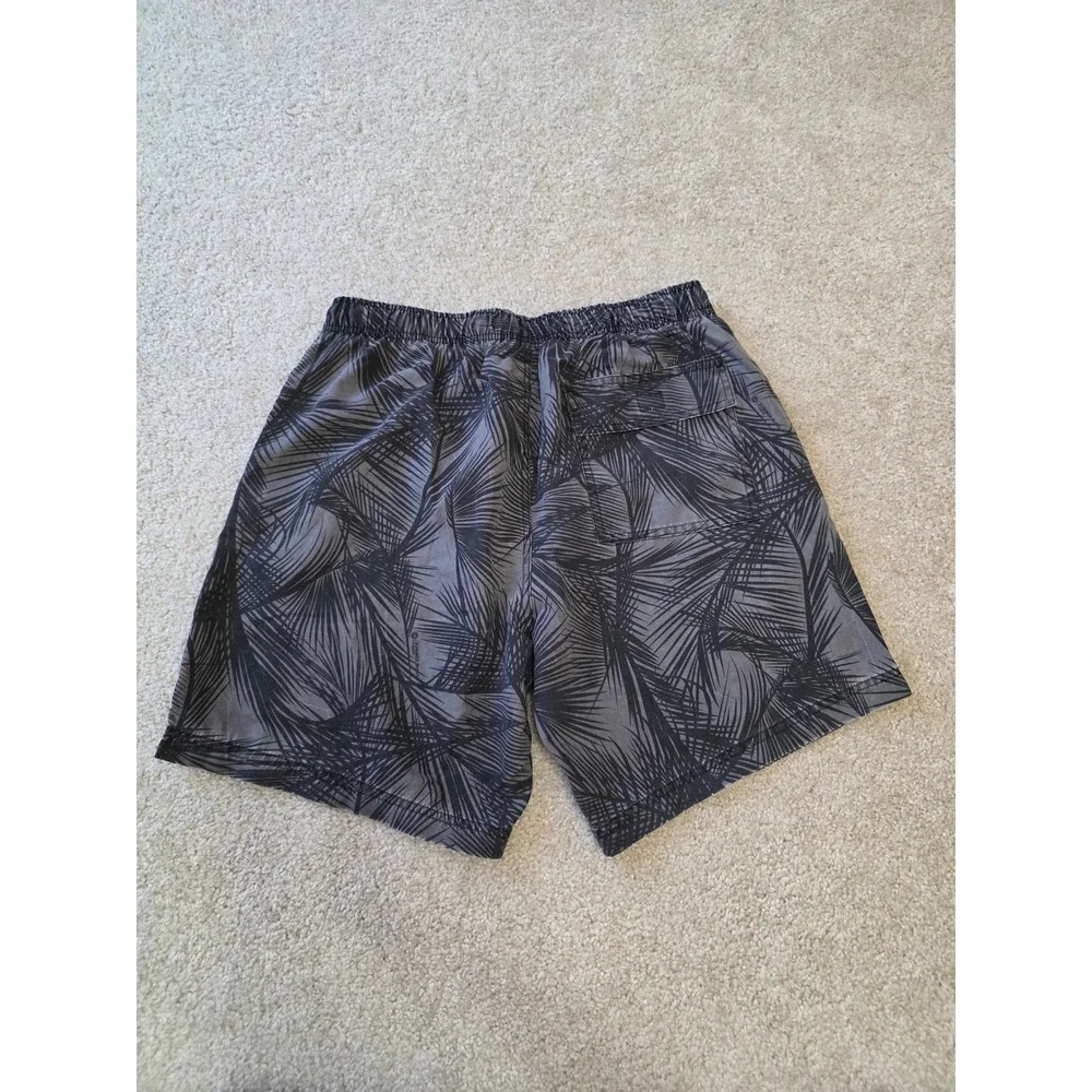 Veccoberry Mens Swim Trunks Grey Black Palm Leaf Print Drawstring Shorts Size M